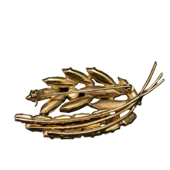 Vintage Art Glass Brooch,Emerald Green Elongated Marquise Pin Brooch - Picture 7 of 8